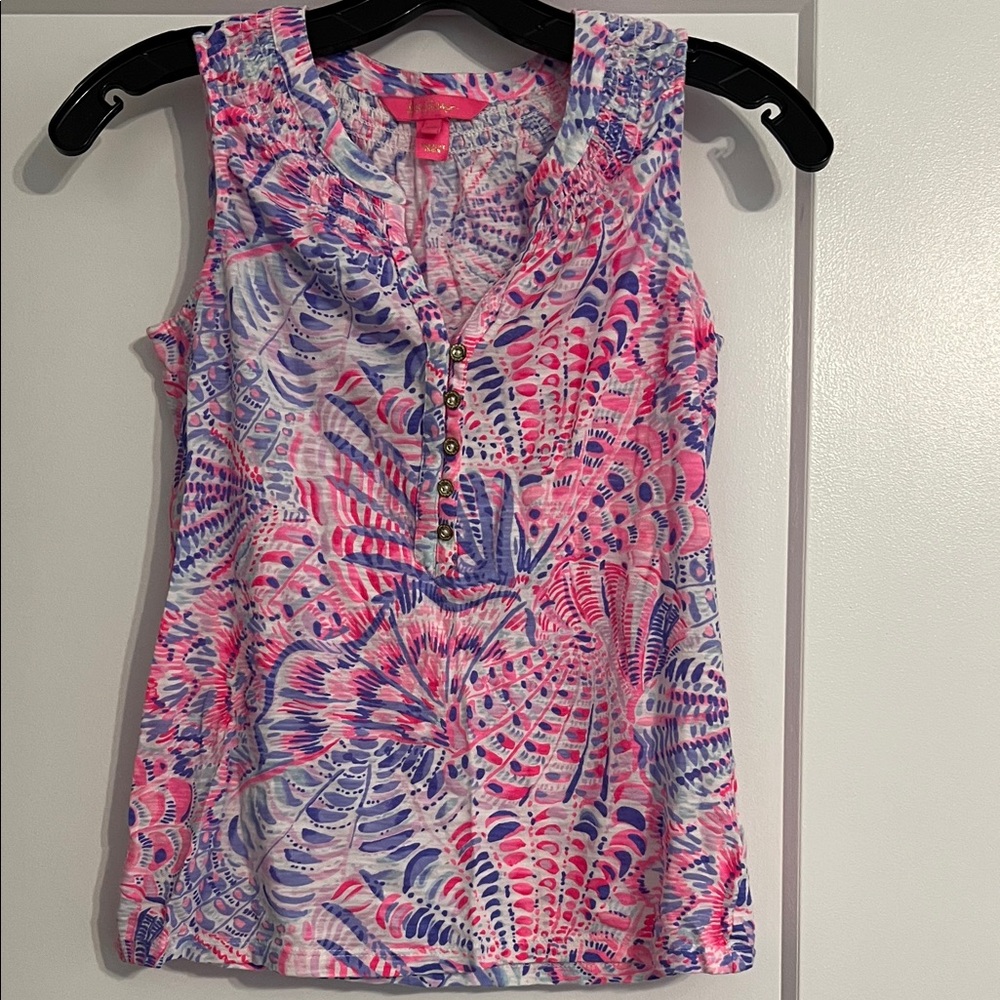 Lilly Pulitzer Pink and Blue Patterned Blouse
